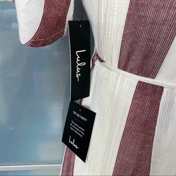 NWT Lulu’s Caleta Cream and Red Striped Wrap Dress - Picture 4 of 6